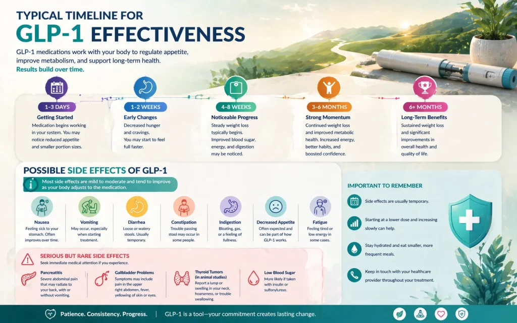 Typical timeline for GLP-1 effectiveness for Weight loss